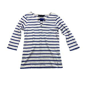 Hublot Blue White Striped Textured Knit Top Size Small Nautical Long‎ Sleeve